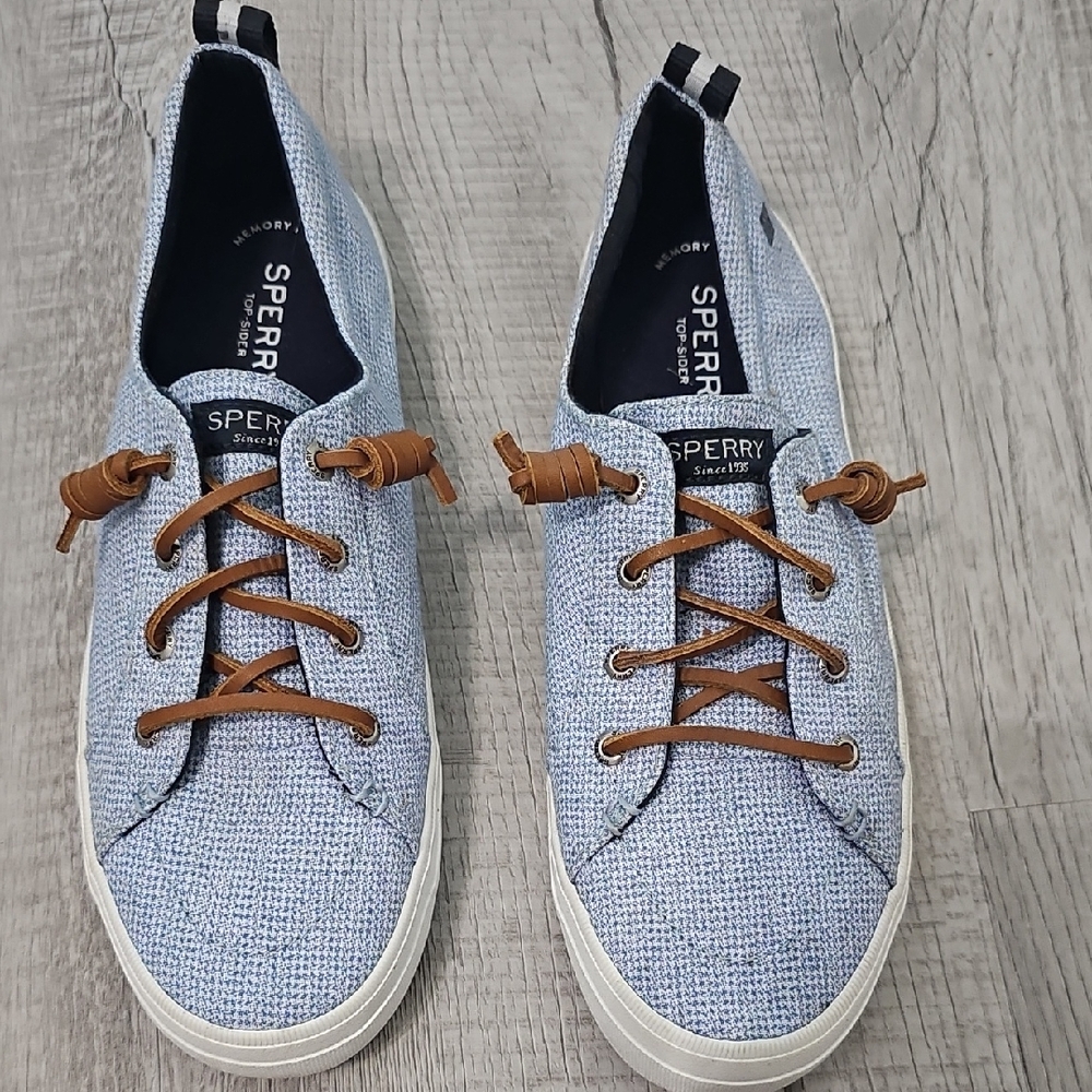 Sperry Light Blue Canvas Shoes with Brown Laces